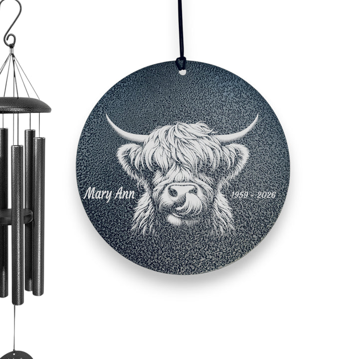 HipFlaskPlus personalized Highland Cow black powder coated wind chime