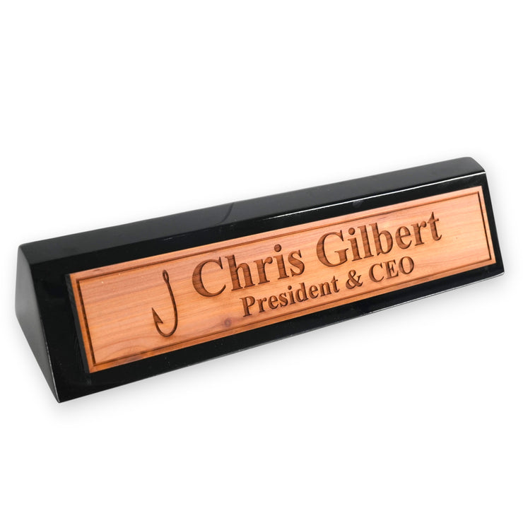 Desk Wedge Name Plate - PERSONALIZED - Fish Hook - 11 Inches
