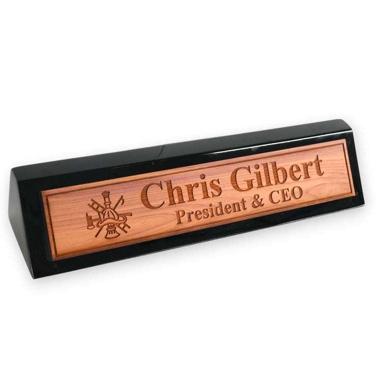 Desk Wedge Name Plate - PERSONALIZED - Firefighter - 11 Inches