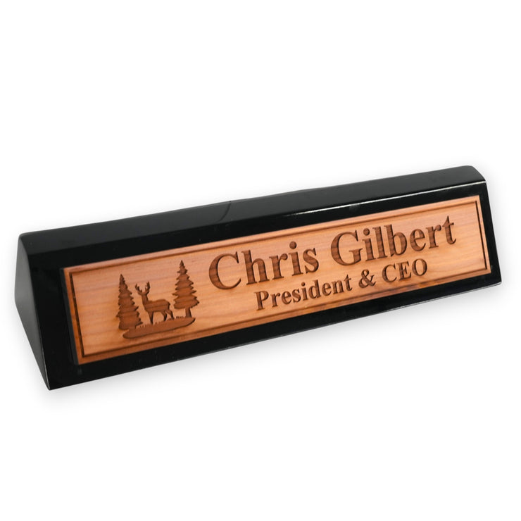 Desk Wedge Name Plate - PERSONALIZED - Deer Scene - 11 Inches