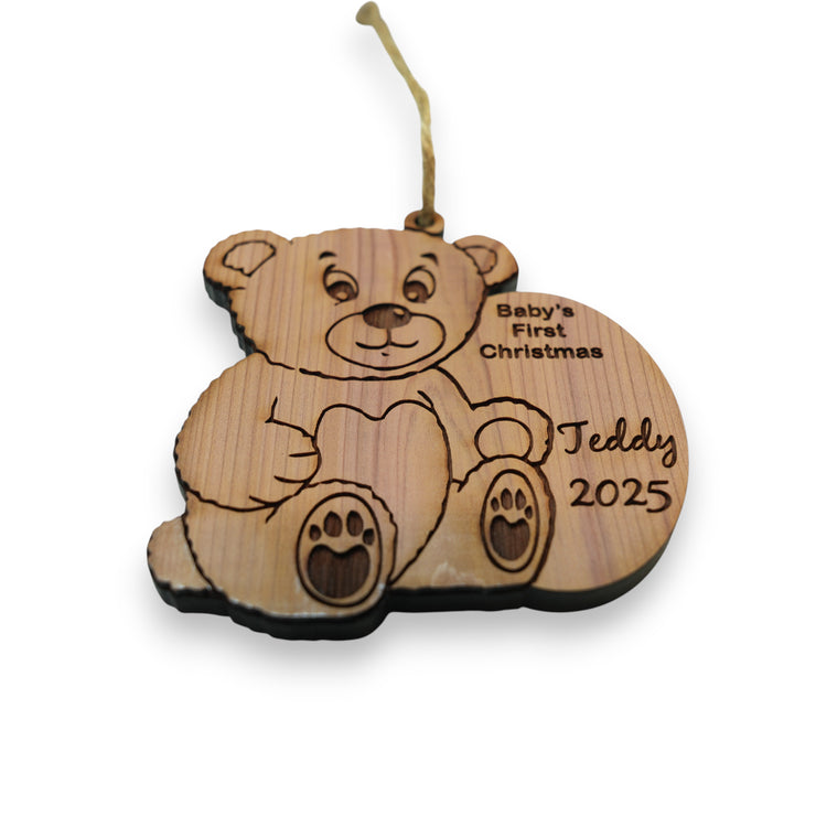 PERSONALIZED Babies First Christmas Teddy Bear - Cedar Ornament