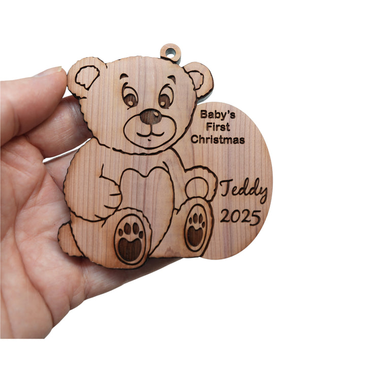 PERSONALIZED Babies First Christmas Teddy Bear - Cedar Ornament