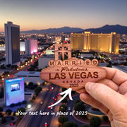 Cedar Ornament - PERSONALIZED - Married in Las Vegas - Raw Cedar 3x3in