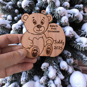 PERSONALIZED Babies First Christmas Teddy Bear - Cedar Ornament