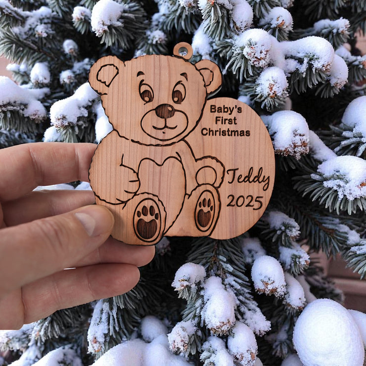 PERSONALIZED Babies First Christmas Teddy Bear - Cedar Ornament