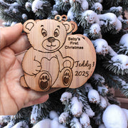 PERSONALIZED Babies First Christmas Teddy Bear - Cedar Ornament