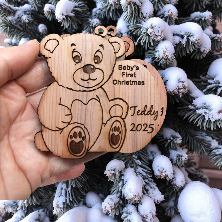 PERSONALIZED Babies First Christmas Teddy Bear - Cedar Ornament