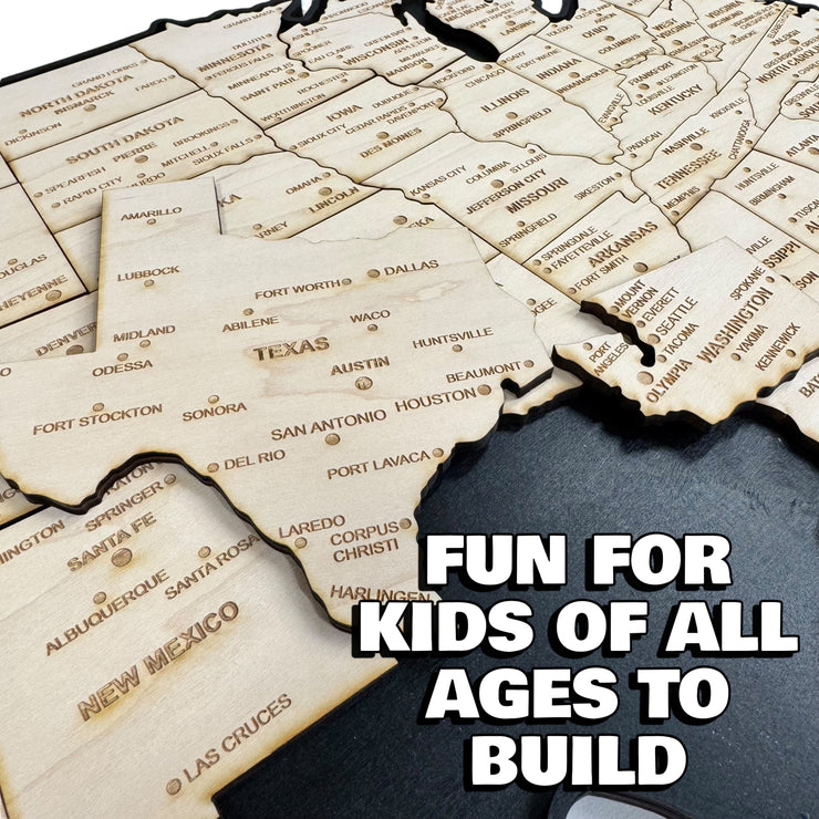 Detailed 50 State map with cities Puzzle - 26x18 Inches - 52 Piece Wood