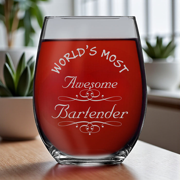 15oz Stemless Wine Glass - Worlds most awesome bartender
