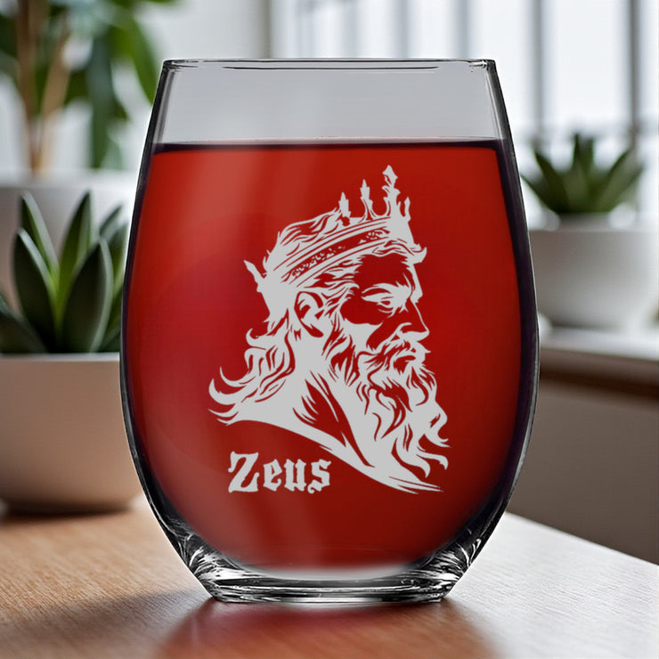 15oz Stemless Wine Glass - Zeus - God of Thunder