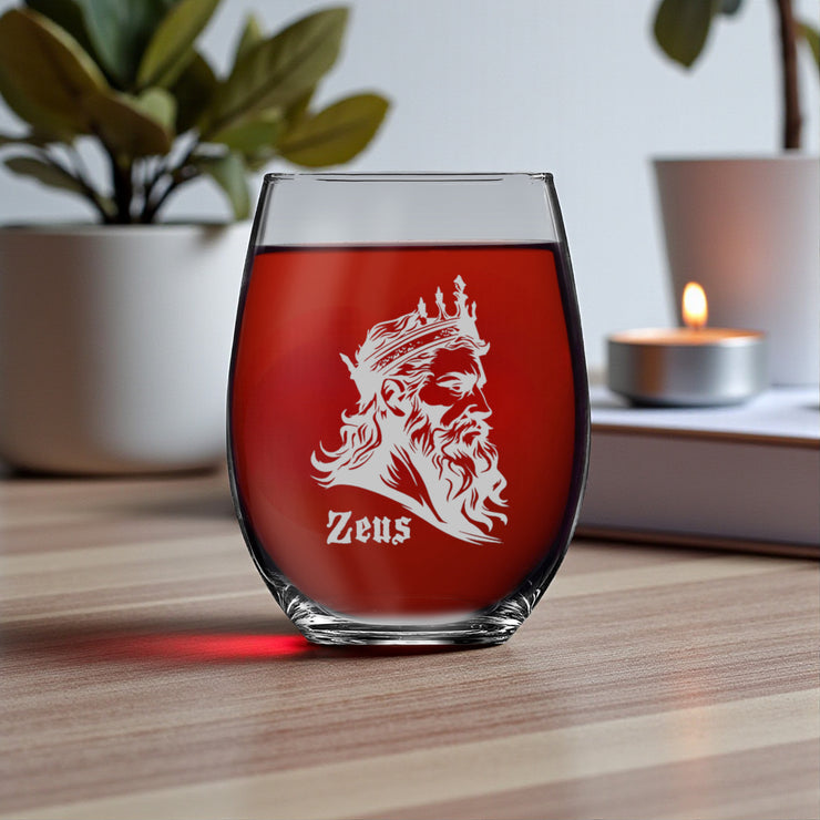 15oz Stemless Wine Glass - Zeus - God of Thunder