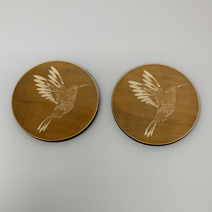 Hummingbird Coaster Set of two Raw Wood