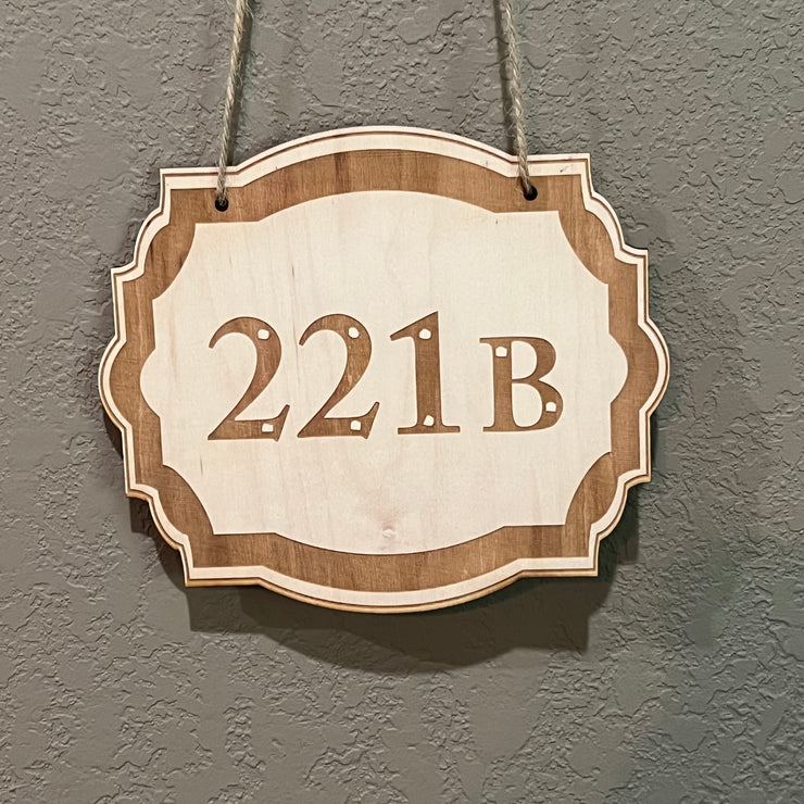 221B - Raw Wood Door Sign 5x6