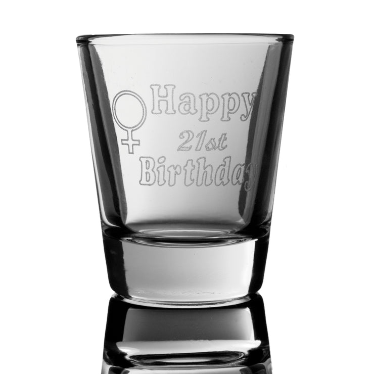 2oz Female Happy 21st birthday shot glass