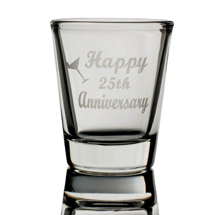 2oz Happy 25th Anniversary shot glass