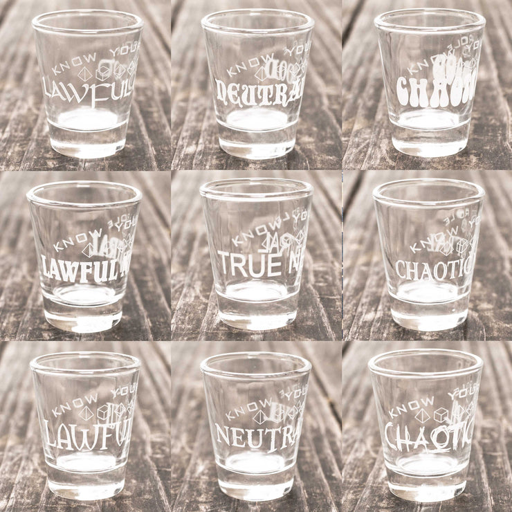 2oz Know Your Role - Character Alignment - Set of 9 Shot Glasses