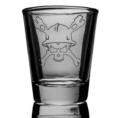 2oz Lineman with skull and cross tools Shot Glass