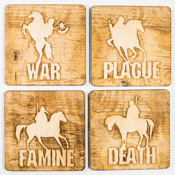 4 Horsemen Wood Coaster Set of four 4x4in Raw Wood