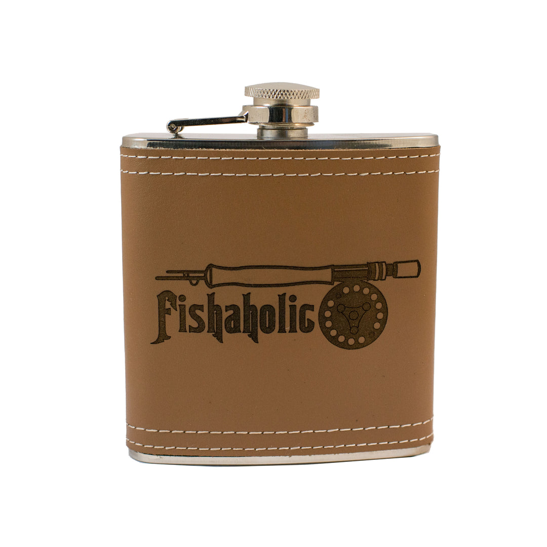 6oz Fishaholic Leather Flask 6oz Fishaholic Leather Flask
