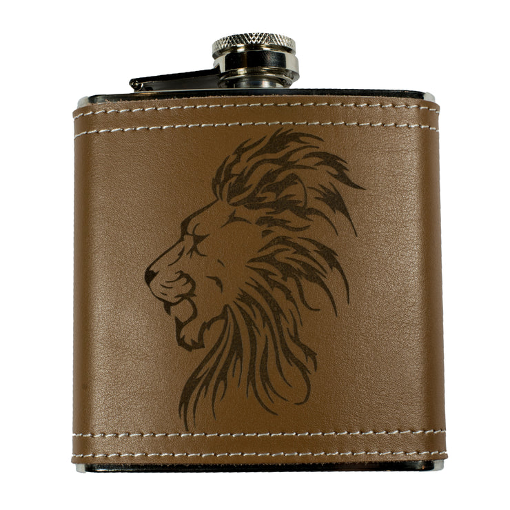 6oz Lion Leather Flask KLB