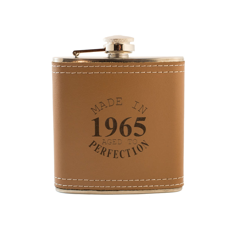 6oz Made in 1965 Aged to Perfection Leather Flask KLB