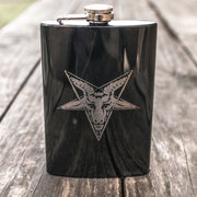 8oz BLACK Baphomet Star Flask