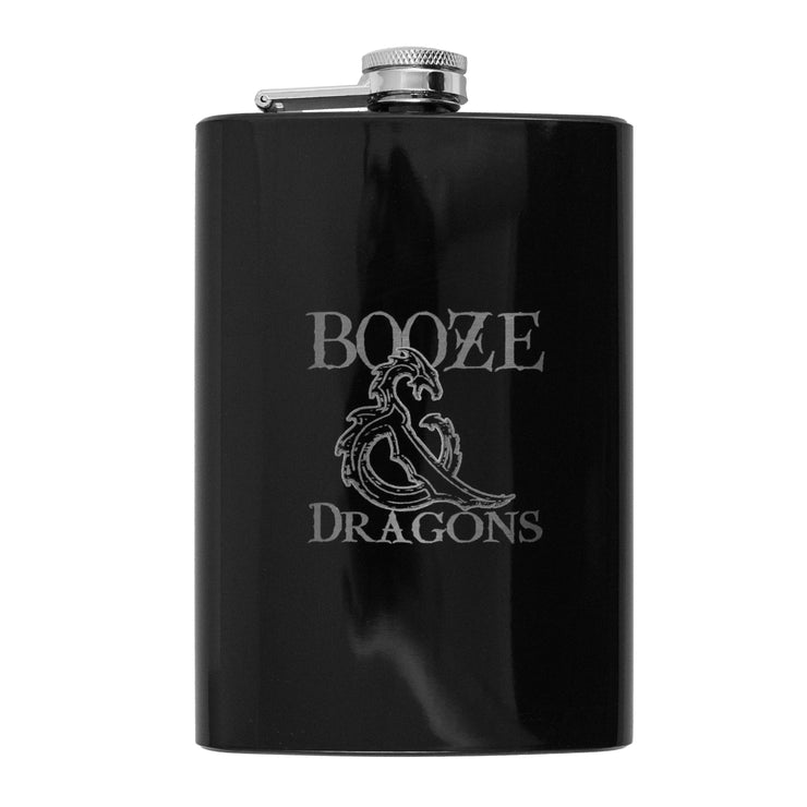 8oz BLACK Booze and Dragons Flask