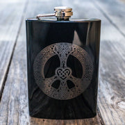 8oz BLACK Celtic Love and Peace Flask