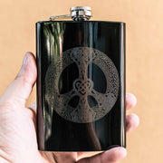 8oz BLACK Celtic Love and Peace Flask