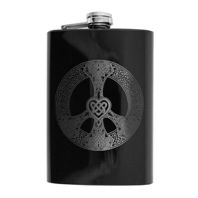 8oz BLACK Celtic Love and Peace Flask