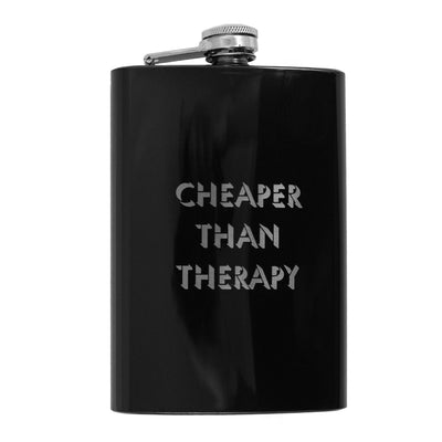 8oz BLACK Cheaper Than Therapy Flask