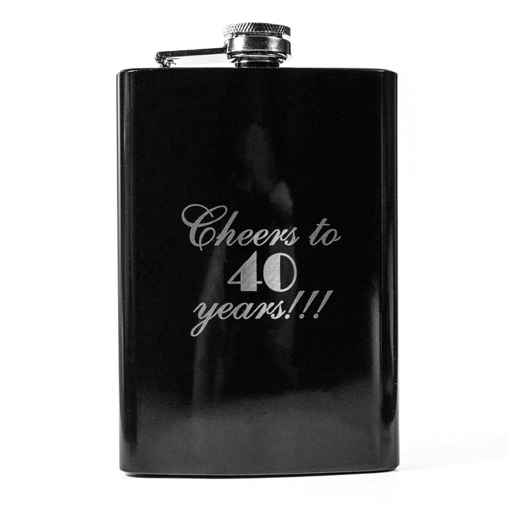 8oz BLACK Cheers to 40 Years Flask