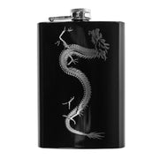 8oz BLACK Chinese Dragon Flask