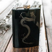 8oz BLACK Chinese Dragon Flask