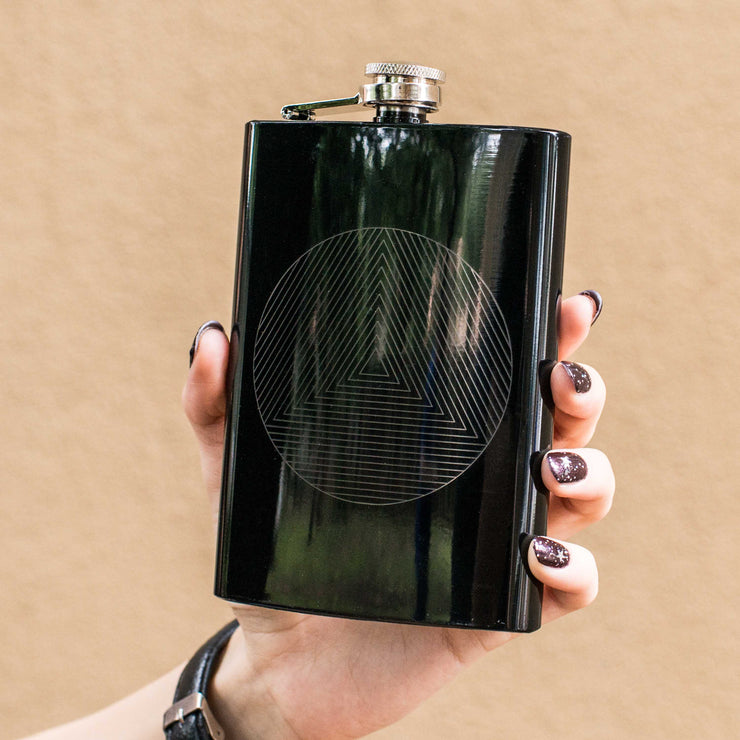 8oz BLACK Circle Triangle Design Flask