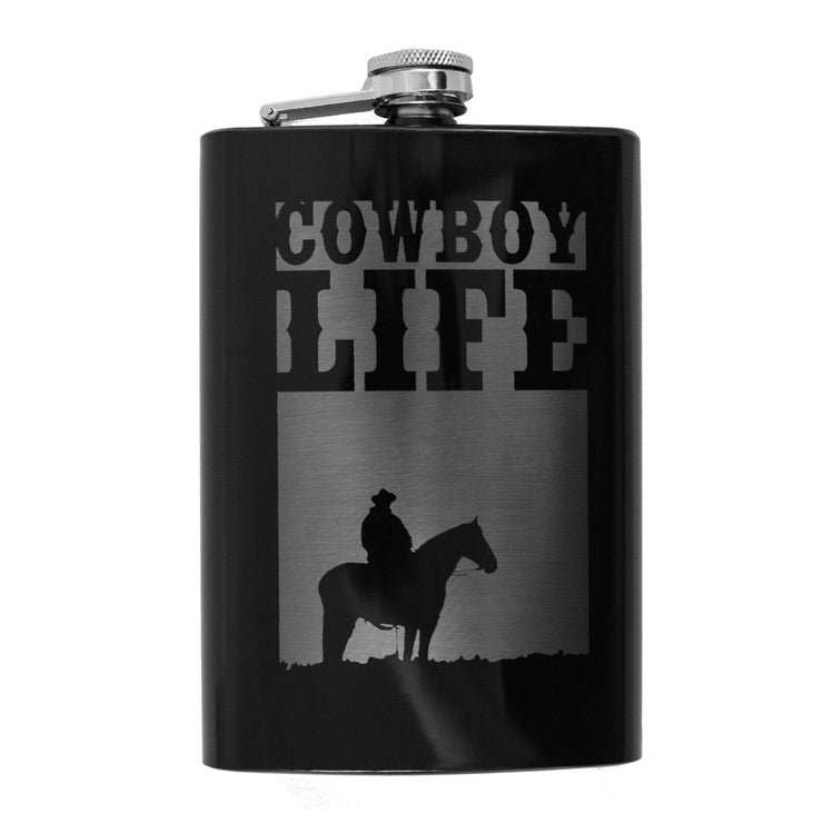 8oz BLACK Cowboy Life Flask