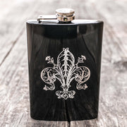 8oz BLACK Fleur de Lis Flask