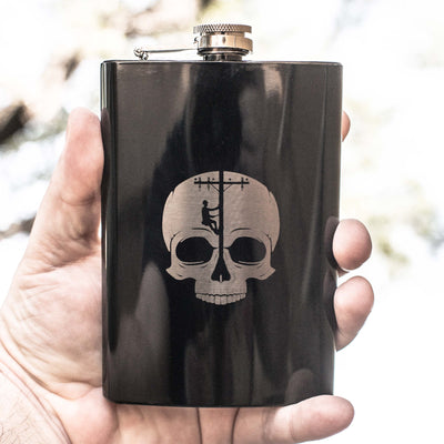 8oz BLACK Lineman Skull Flask