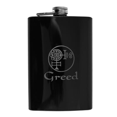 8oz BLACK Seven Deadly Sins GREED Flask