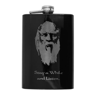 8oz BLACK Stay a While and Listen Flask