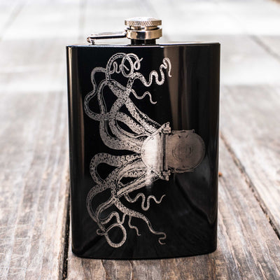 8oz BLACK Steampunk Octopus Flask