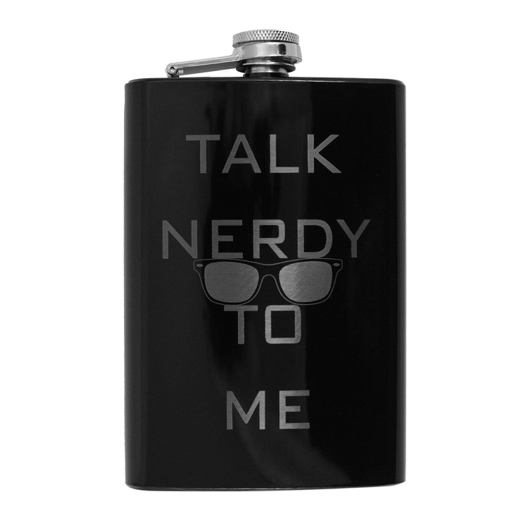 8oz BLACK Talk Nerdy To Me Flask
