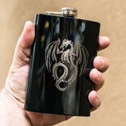 8oz BLACK Vintage Flying Dragon Flask