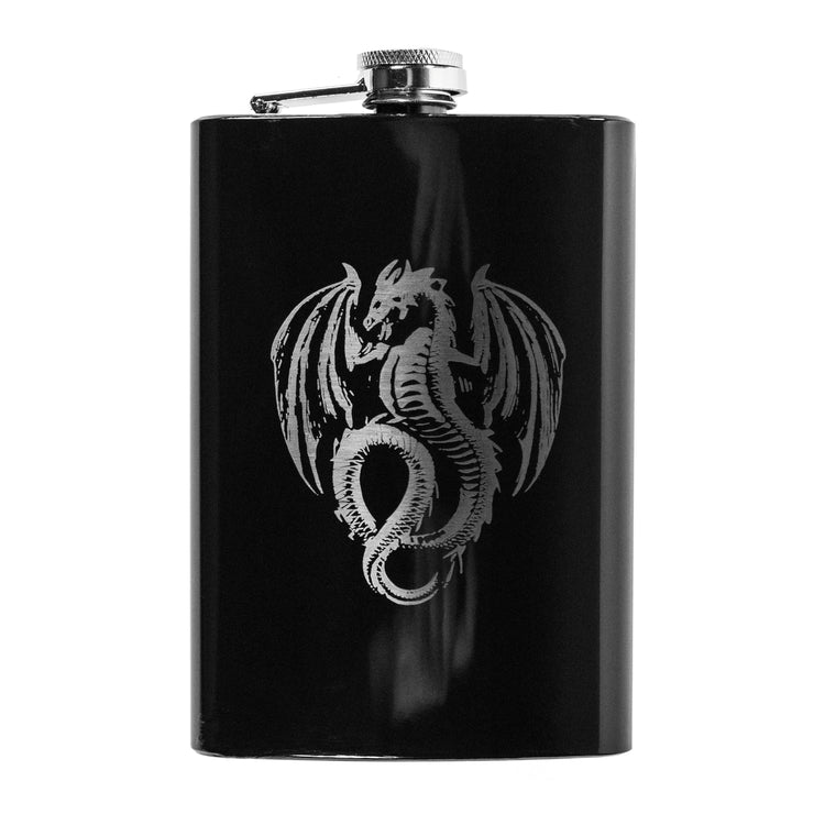 8oz BLACK Vintage Flying Dragon Flask