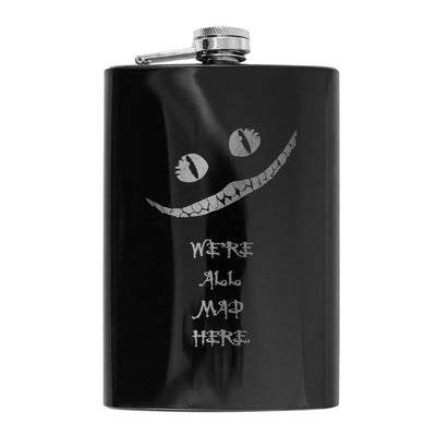 8oz BLACK We're All Mad Here Flask