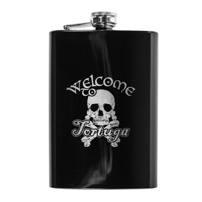 8oz BLACK Welcome to Tortuga Flask