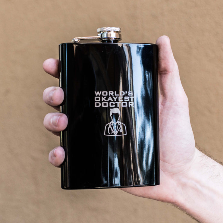 8oz BLACK World's Okayest Doctor Flask