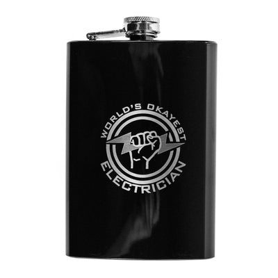 8oz BLACK World's Okayest Electrician Flask