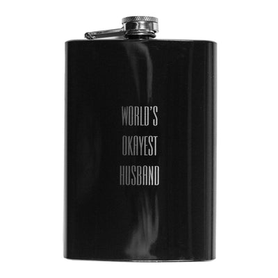 8oz BLACK World's Okayest Husband Flask