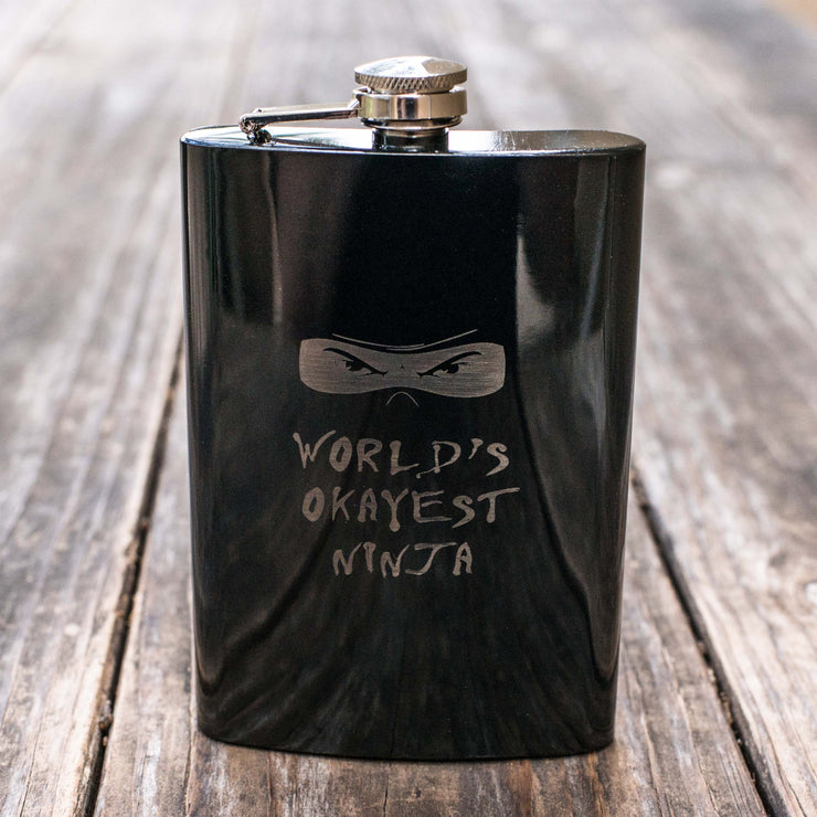 8oz BLACK World's Okayest Ninja Flask